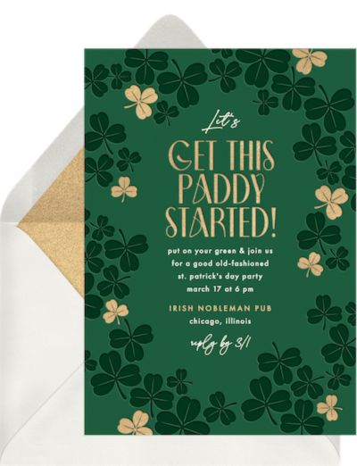 St Patricks Day party: Get This Patty Started Invitation