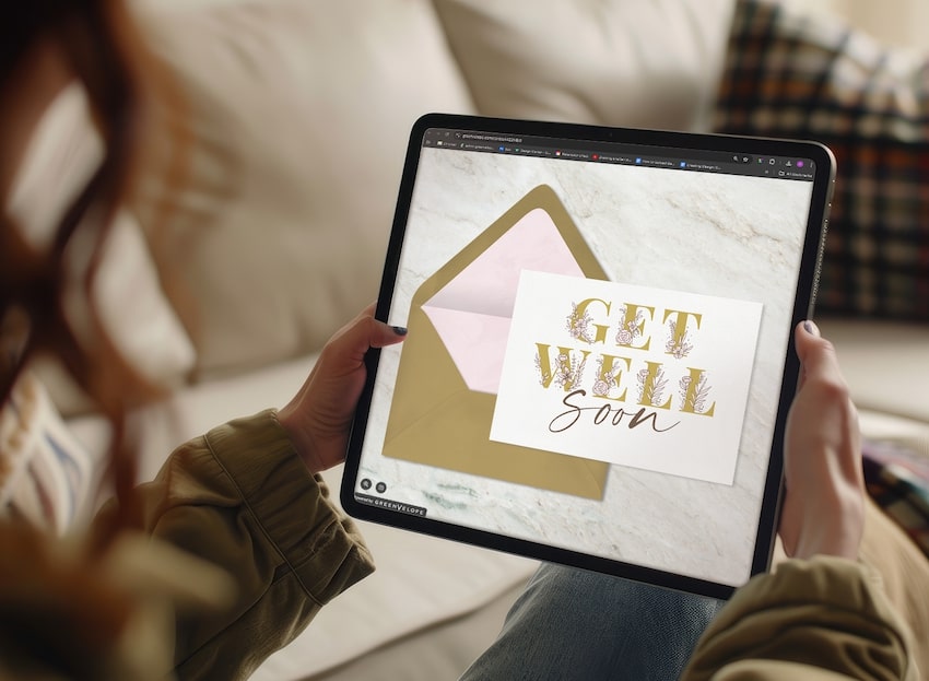 Get well soon ecard on a tablet screen