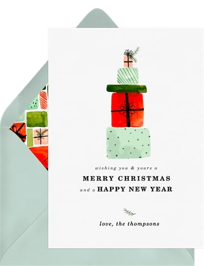 Watercolor Christmas cards: Gift Stack Card