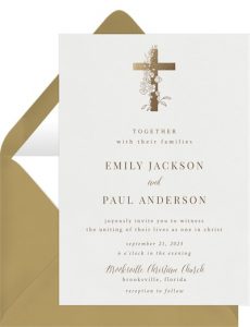 Gilded Floral Cross Invitation