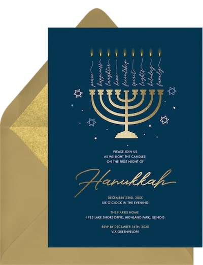 Gilded Menorah Invitation