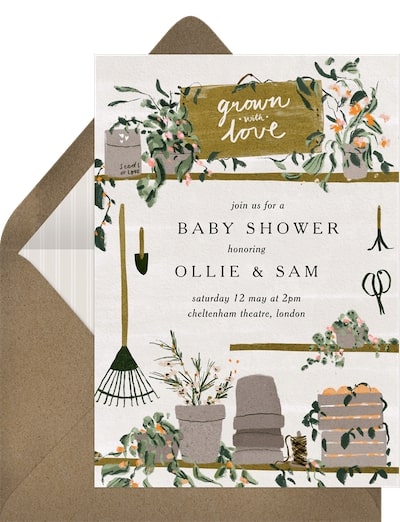 Locally grown baby shower invites: Grown With Love Invitation