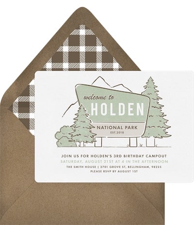 Outdoor birthday party ideas: Happy Camper Invitation