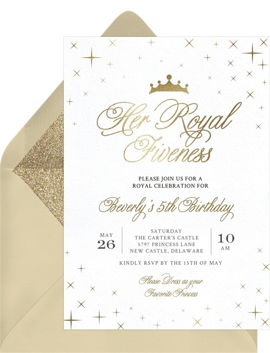 Princess party ideas: Her Royal Fiveness Invitation
