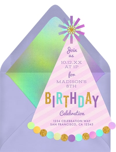 Tween birthday party ideas: Iconic Party Hat Invitation