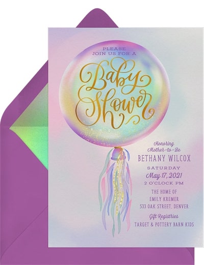 Cute baby shower ideas: Iridescent Balloon Invitation