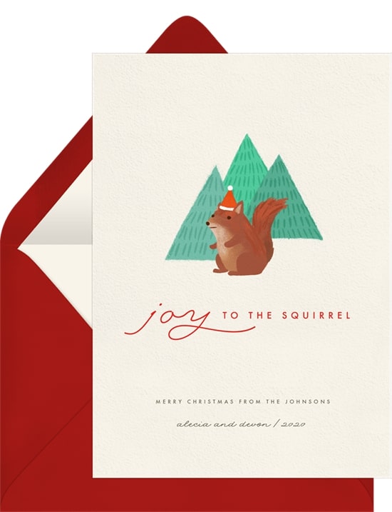 Holiday greetings: Joy To The Squirrel Card