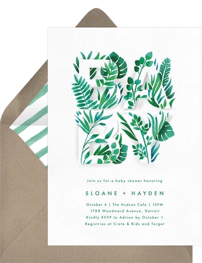 Safari invitations for baby shower: Jungle Baby Leaves Invitation