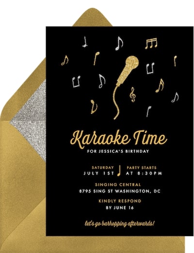 40th birthday party ideas for women: Karaoke Night Invitation