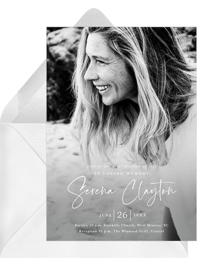 Celebration of life invitations: Large Script Invitation