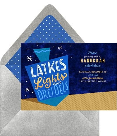 Latkes, Lights, And Dreidels Invitation