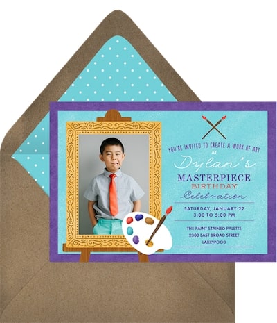 Birthday invitation text: Little Artist Invitation