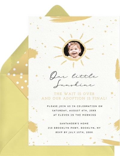 Adoption party ideas: Little Sunshine Rays invitation