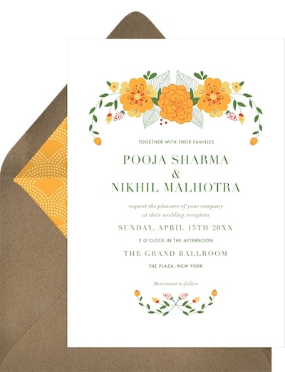Asian wedding invitations: Marigold Garland Invitation