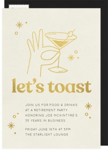 Retirement party games: Martini Toast Invitation