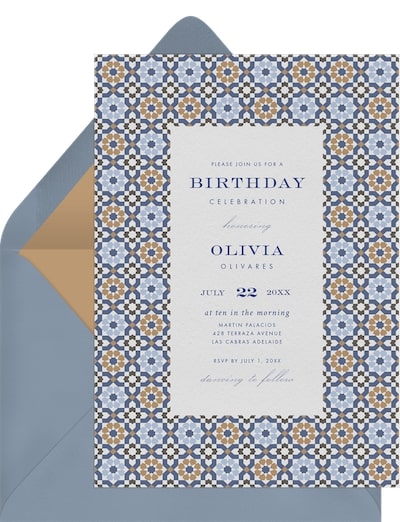 Party themes for adults: Mediterranean Tiles Invitation