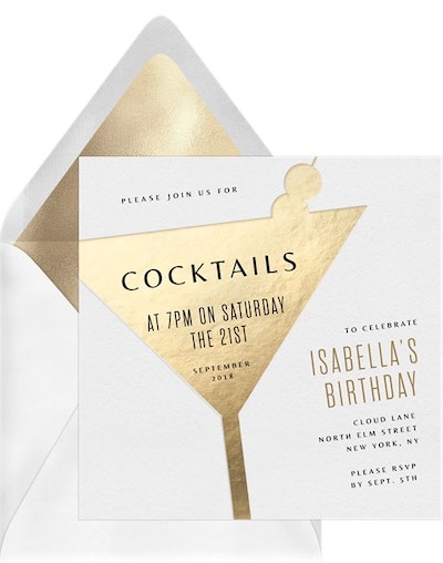 Golden birthday: Minimal Martini Invitation