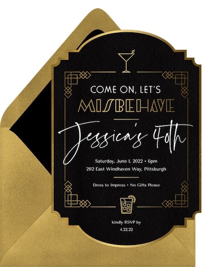 Roaring 20s party: Misbehave Invitation