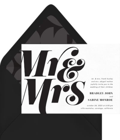 Black and white wedding invitations: Mister and Missus Invitation