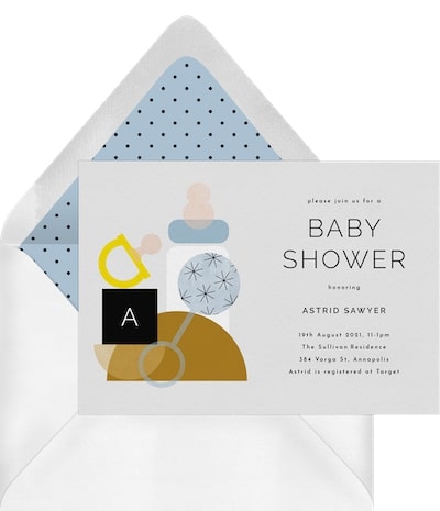 Coed baby shower games: Modern Baby Blocks Invitation