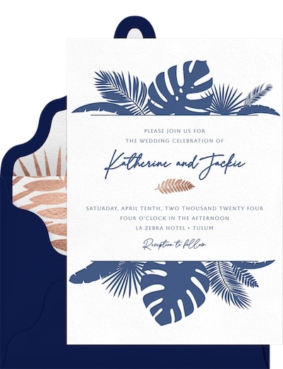 Destination wedding invitations: Modern Beach Botanicals Invitation