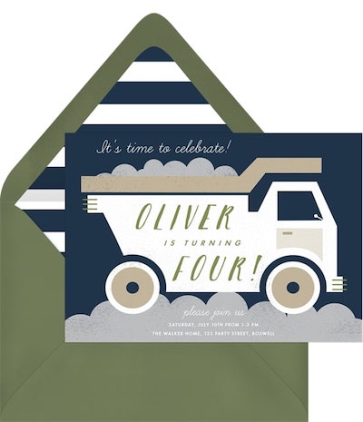 Modern Dump Truck Invitation