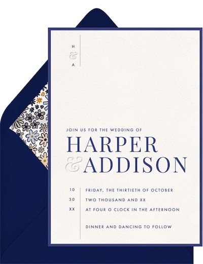 Navy blue wedding: Modern Minimal Invitation