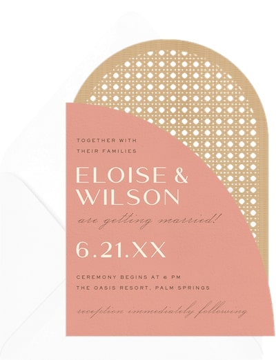 2025 wedding invitation trends: Modern Rattan Arch Invitation