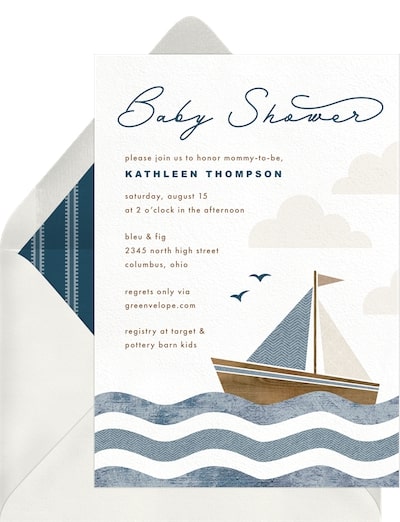 Baby shower invitations for boys: Modern Sailboat Invitation
