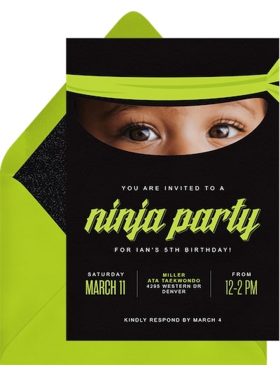 5th birthday party ideas boy: Ninja Party Invitation