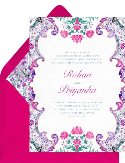 Bollywood theme party: Ornamental Silk Invitation