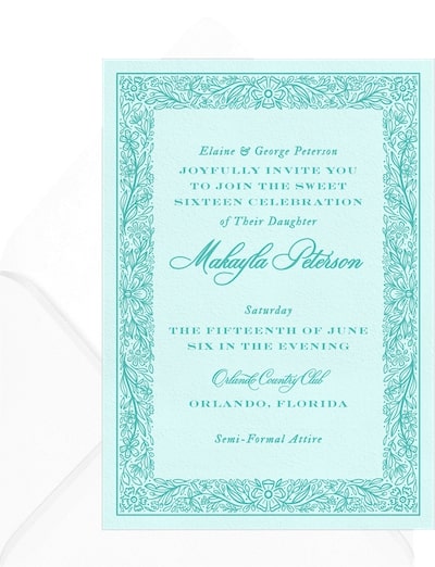 Sweet 16 invitation ideas: Ornate Floral Border Invitation