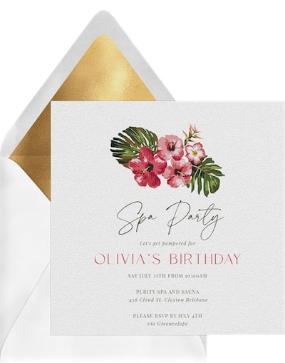 40th birthday party ideas for women: Painted Hibiscus Invitation
