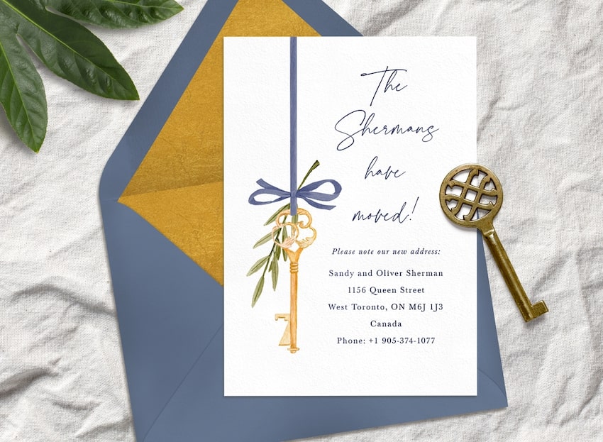 We moved cards: Painted Key Announcement, a key, and some leaves on the side