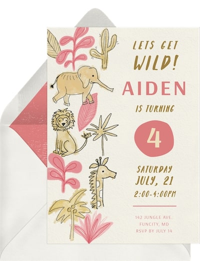5th birthday party ideas boy: Painted Safari Animals Invitation