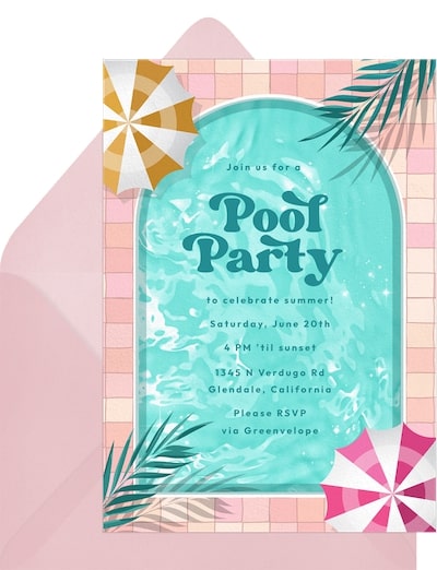 Summer theme party ideas for adults: Palm Springs Pool Invitation
