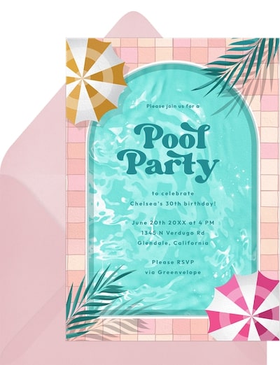 13th birthday party ideas girl: Palm Springs Pool Invitation