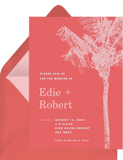 Destination wedding invitations: Palm Tree Sketch Invitation