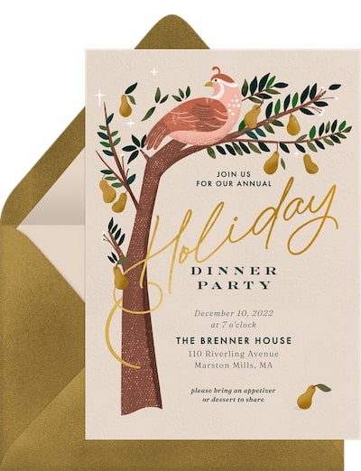 Christmas party invitations: Partridge Pear Tree Invitation