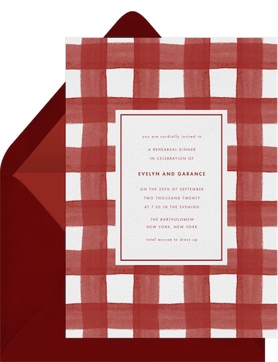 Rehearsal dinner decorations: Playful Gingham Invitation