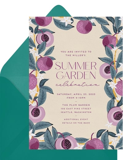 Summer theme party ideas for adults: Plum Perfect Invitation