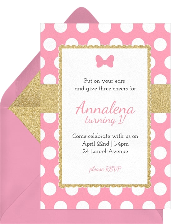 2nd birthday party ideas: Polka Dot Bow Invitation