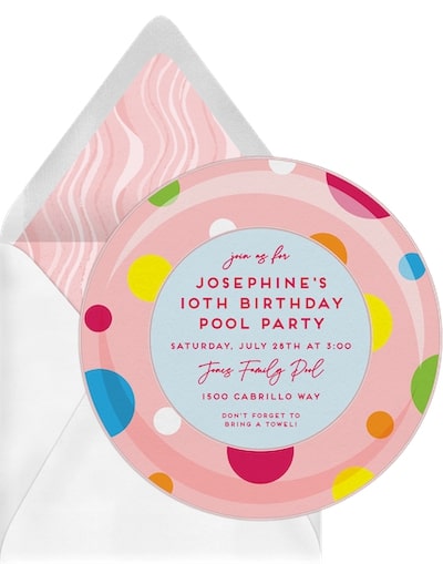 Pool party invitations: Polka Dot Inner Tube Invitation