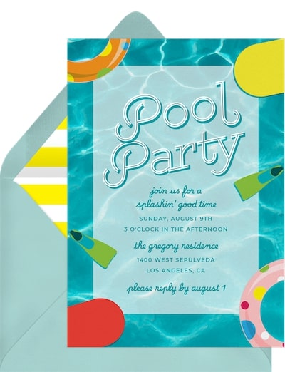 7 year old birthday party ideas: Pool Party Classics Invitation
