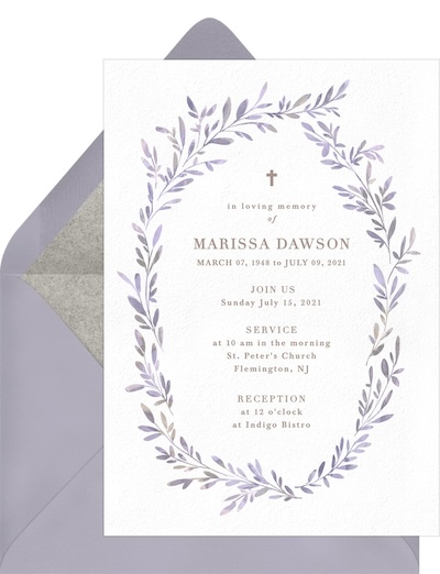 Celebration of life invitations: Pretty Timeless Wreath Card