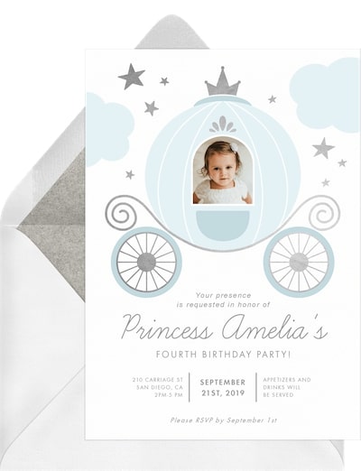 Girls first birthday theme: Princess Carriage Invitation