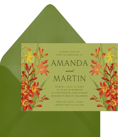 Asian wedding invitations: Red Lillies Invitation
