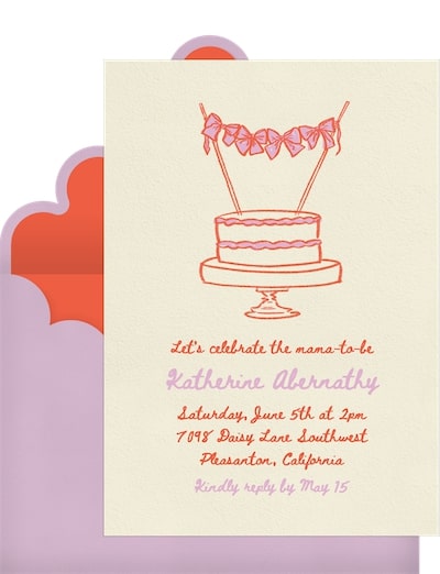 Tea party baby shower invitations: Ribboned Cake Invitation
