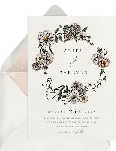 Happily ever after party invitations: Romantic Floral Wreath Invitation