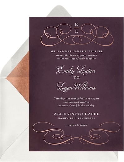 Classic wedding invitations: Rose Gold Flourish Invitation